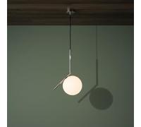 BARCELONA LED Suspension Boule en Verre Blanc Opalin E27, Corps Métallique Chromé, Style Nordique, Moderne, Japonais, Industriel et Classique pour Salon, Salle à Manger ou Chambre
