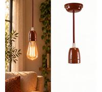 BARCELONA LED Suspension Céramique E27 Marron 1090x100mm | Câble Textile 1 m, Rosace Et Douille, Hauteur Réglable, Pour Cuisine Salle À Manger Chambre Bar Et Salon