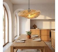 BARCELONA LED Suspension Rotin Vimet avec Prise | rotin naturel artisanal, design ovale bohème, lumière ambiante chaude, câble 350 cm avec prise, douille E27
