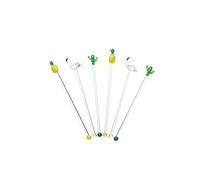 Barcraft 6 Bâtonnets pour Cocktails, Motifs Tropicaux Multicolores, Mélangeurs Décoratifs en Verre pour Cocktails, 1 ensemble