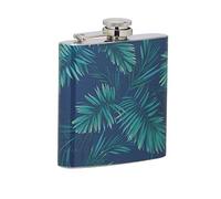 BarCraft Hip Flask with Tropical Palm Print Design, Stainless Steel, 175 ml