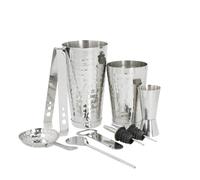 BarCraft Set de 8 Accessoires pour Cocktails, Shaker/Passoire/Doseur/Pince/Cuillère/Décapsuleur / 2 Bouchons Verseurs, Acier Inoxydable