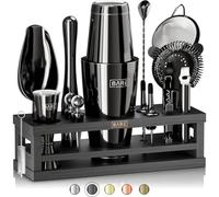 BARE BARREL® Kit de fabrication de cocktails | Ensemble de 16 pièces pour barman avec coquetelier | Support d'affichage en bambou et 35 cartes de recettes | Ensemble cadeau pour mixologie (coquetelier