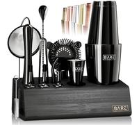 BARE BARREL® Mixology Kit de bar pour barman | Ensemble shaker à cocktail 14 pièces | Outils de mélange pour barman à domicile | Comprend 35 cartes de recettes | Coffret cadeau (shaker Boston de 800