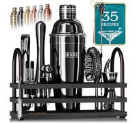 BARE BARREL® Mixology Kit de bar pour barman | Ensemble shaker à cocktail 14 pièces | Outils de mélange pour barman à domicile | 35 cartes de recettes | Coffret cadeau (shaker cordonnier de 680,4 g