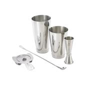 Barfly® Set Basique Euro de Cocktails en Acier Inoxydable 18/8-5 pièces | Comprend une passoire et une cuillère, jigger doseur inclus, finition intérieure satinée, base scellée durable