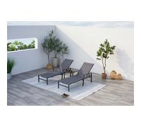 Bari lot de 2 transats et une table d'appoint gris