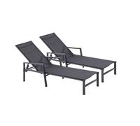 BARI - Lot de 2 transats gris foncé & noir en aluminium