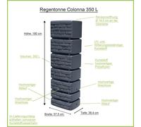 Baril d'eau de pluie angulaire COLONNA 350 litres anthracite, robinet inclus