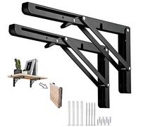 Barley Ears Équerre Pliante 300mm, 2 Pièces Étagère Murale Pliante Noir Support Console Pliable en Métal, Equerre pour Etagere Murale, Cadre de Support d'Étagère de Garage, Charge Max 60kg