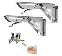 Barley Ears Équerre Pliante 300mm, 2 Pièces Étagère Pliante en Acier Inoxydable Support Console Pliable Equerre pour Etagere Murale, Cadre de Support D'étagère de Garage Charge Max 60kg