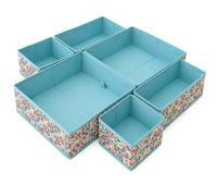 Barlum Organisateur de Tiroirs, Ensemble de 6 Boîtes de Rangement Pliables en Tissu, pour Sous-Vêtements et Chaussettes, Motif Floral, pour Placard et Commode, Multicolore (Rouge)