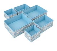 Barlum Organisateur Tiroirs, Ensemble de 6 Boîtes de Rangement Pliables en Tissu, pour Sous-vêtements et Chaussettes, Motif Floral, pour Placard et Commode, Multicolore (Bleu)