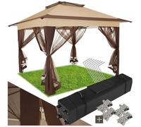 BARNUM - TECTAKE - Tonnelle pliable CARABOBO 364 x 364 x 294 m Système de toit double sac de transport inclus - Marron
