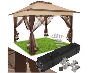 BARNUM - TECTAKE - Tonnelle pliable CARABOBO 364 x 364 x 294 m Système de toit double sac de transport inclus - Marron