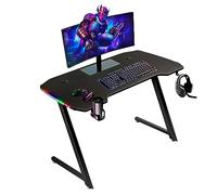 Baroni Home 120x60x73 cm Bureau Gamer avec LED Multicolores, Table pour Ordinateur avec Porte Verre et Crochet pour Casque, Table Jeu pour PC Ergonomique en MDF et Acier, Bureau Support Moniteur