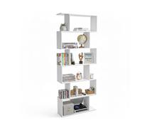 Baroni Home Bibliothèque Design Moderne, Étagère Verticale en Zigzag, Étagère Porte-Livres pour Salon, Chambre, Bureau, Montage Facile, 24x70x191 cm, 6 Étagères Blanc