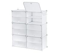 Baroni Home Boîtes à Chaussures Empilables Gain de Place, Conteneurs Organisateur de Chaussures 12 Compartiments, Organisateurs Modulaires Dressing, Jusqu'à la Taille 44, Blanc, 85x32x95 cm