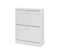 Baroni Home Casier à Chaussures Slim Peu Encombrant en Bois Mélaminé, 2 Portes à Rabat et Double Profondeur Capacité 12 Paires, Meuble à Chaussures pour l'Entrée de la Maison, Blanc, 24x63x81 cm