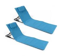 Baroni Home Chaise longue pliable de plage avec coussin rembourré, dossier inclinable, poche de rangement, chaise longue portable pour mer, piscine, camping, 48 x 150 x 52 cm (2, bleu ciel)