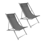Baroni Home Chaise longue pliable et inclinable avec coussin rembourré, chaise longue de jardin et plage avec dossier inclinable, tissu imperméable respirant, 60 x 97 x 92 cm (2, gris)