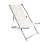 Baroni Home Chaise longue pliable et inclinable avec coussin rembourré, chaise longue de jardin et plage avec dossier inclinable, tissu imperméable respirant, 60 x 97 x 92 cm (1, crème)