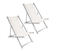 Baroni Home Chaise longue pliable et inclinable avec coussin rembourré, chaise longue de jardin et plage avec dossier inclinable, tissu imperméable respirant, 60 x 97 x 92 cm (2, crème)