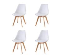 Baroni Home Chaises de Salle à Manger Style Scandinave, Chaise de Cuisine et de Bureau avec Pieds en Bois, Chaise Ergonomique avec Coussin Intégré, 57x48x79 cm, Blanc, 4 pièces