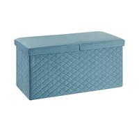 Baroni Home Coffre Rectangulaire en Velours pour Salon avec Couvercle Ouvrable, Repose-pieds pour Chambre, Tabouret de Rangement Pliant Rembourré, 76X38X38 cm, Bleu Pétrole