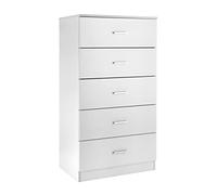 Baroni Home Commode Chambre en Mélaminé 5 Tiroirs, Meuble de Rangement Chambre à Coucher ou Salon, Commode Blanche 60x40x110 cm