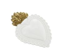 Baroni Home Cœur Sacré Ex-Voto en Céramique Peinte à la Main avec Flamme, Art Sacré Traditionnel, Décoration Murale pour la Maison, Blanc, 16x11 cm