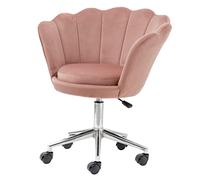 Baroni Home Fauteuil Rembourré avec Roues Argentées en Velours, Chaise de Bureau à roulettes, Fauteuil de Bureau Réglable, raffiné et Confortable, Rose Poudré, 69x71x84 cm