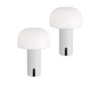 Baroni Home Lampe LED Sans Fil, Design Champignon, Variateur Tactile, Rechargeable USB-C, Lumière Chaude 3000K, Étanche pour Intérieur et Extérieur, Métal Laqué, h22 cm (Blanche, 2 pièces)