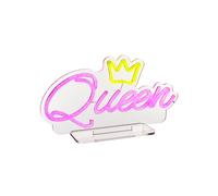 Baroni Home Lampe Queen, Lampe LED Décorative Effet Néon avec Inscription Queen, Lampe de Table Rose avec Câble USB 1,8 m, Parfaite pour Salon, Chambre d’Enfant et Ambiance, 35x8x19 cm