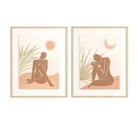 Baroni Home Lot de 2 Tableaux en Toile avec Cadre en Bois pour Salon, Décoration Murale Colorée et Fantaisie Moderne pour Chambre et Cuisine, Impression de Qualité, Silhouette, 45x50x2 cm