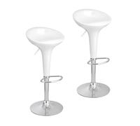Baroni Home Lot de 2 Tabourets Bar Pivotant Hauteur Réglable, Assise en Plastique, Base Chromée avec Repose-Pieds et Fond Anti-Rayures, Tabouret de Cuisine et Péninsule, 40x45x59-79 cm, Blanc 2 pièces