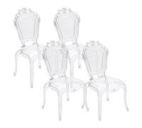 Baroni Home Lot de 4 chaises baroques en Polycarbonate Transparent, Assise Design élégant, empilable et imperméable, pour Salon, Salle à Manger, Chambre à Coucher, 53x53 x100 cm