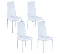 Baroni Home Lot de 4 Chaises de Salle à Manger Dossier Haut, Chaise Moderne avec Assise Ergonomique et Coutures Décoratives, Chaises Rembourrées en Similicuir Structure en Acier, Blanc, 40x42x96 cm