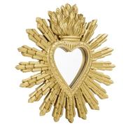Baroni Home Miroir Ancien cœur sacré avec Rayons en résine dorée, cœur décoratif, décoration Murale avec Crochet, Miroir Mural, entrée, Salon, Chambre 27 x 28 cm doré