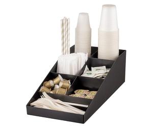 Baroni Home Organiseur de cuisine en plastique avec 7 compartiments, organiseur pour gobelets, couverts, sucre, cuillères à café, pailles et tasses, design fonctionnel et facile à nettoyer, noir