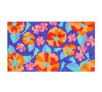 Baroni Home Paillasson Entrée en Fibre de Coco Peint à la Main, Tapis d’Extérieur avec Fond Antidérapant Facile à Nettoyer et Résistant, Fleurs Rouges Fond Bleu, 70x40 cm