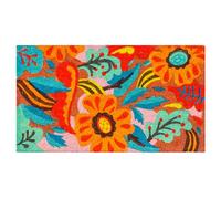 Baroni Home Paillasson Entrée en Fibre de Coco Peint à la Main, Tapis d’Extérieur avec Fond Antidérapant Facile à Nettoyer et Résistant, Composition Fleurs Fond Rose, 70x40 cm