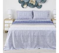 Baroni Home Parure de lit double avec motif damassé bleu coton, 1 drap housse 180 x 190 cm, 1 drap plat 240 x 290 cm et 2 taies d'oreiller 50 x 80 cm