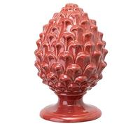Baroni Home Pigna Sicilienne en Porcelaine Peint à la Main, Pigna Accessoire Décoratif de Salon, Pomme de Pin Traditionnelle, Porte-Bonheur et Surmeuble, Rouge, 14x14x22 cm (L)