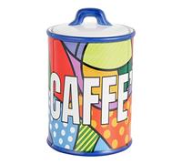 Baroni Home Porte Café en Céramique Décoré, Pot de Rangement de Cuisine avec Couvercle Hermétique pour Sauver l’Arôme, Pot à Café Ligne Pop, 11x11x17 cm