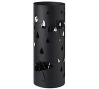 Baroni Home Porte-Parapluie Cylindrique en Métal Design Moderne, avec Bac d'égouttement Extractible et Crochets Intérieur, Noir, 18,5x18,5x49 cm