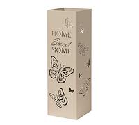 Baroni Home Porte Parapluie en Métal Carré en Style Moderne avec Inscription Sweet Home et Papillons, Porteparapluies avec Crochets et Bac d'égouttement Amovible, Tourterelle, 49x15,5x15,5 cm
