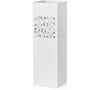 Baroni Home Porte Parapluie en Métal Carré en Style Moderne avec Sculpture Fleures, Porteparapluies avec Crochets et Bac d'égouttement Amovible, Blanc, 49x15,5x15,5 cm