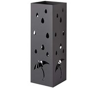 Baroni Home Porte Parapluie en Métal Carré en Style Moderne avec Sculpture, Porteparapluies avec Crochets et Bac d'égouttement Amovible, Noir, 49x15,5x15,5 cm