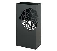Baroni Home Porte Parapluie en Métal Rectangulaire en Style Moderne Décoré, Porteparapluies avec Crochets et Bac d'égouttement Amovible, Noir, 25X15X50 cm